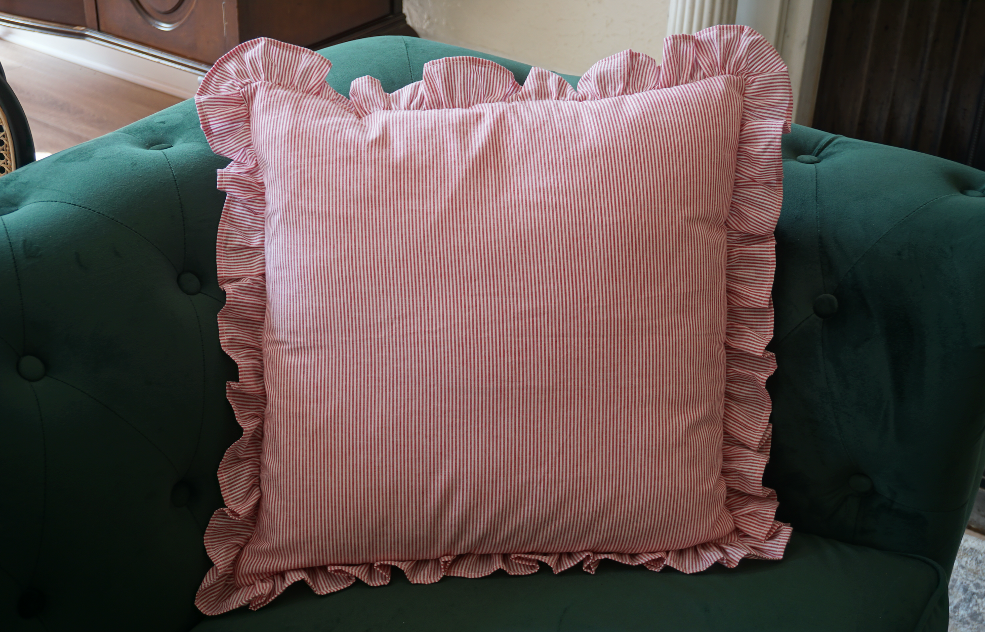 Pink square pillow with ruffles, Frilled pillow, Decorative pillow for  teepee
